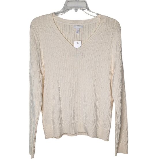 Charter Club V Neck Cable Knit Pullover Sweater Ivory New With Tag Women's XL - Picture 1 of 7